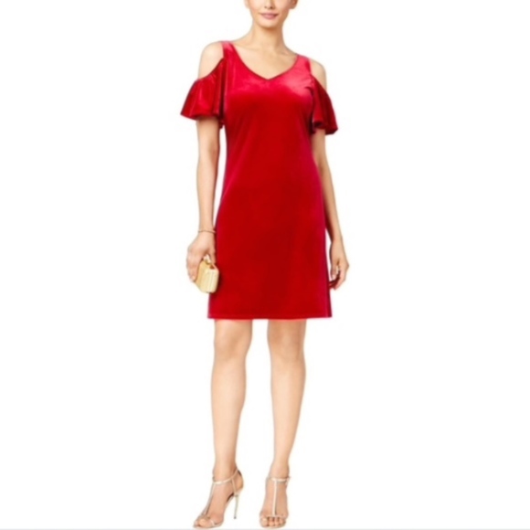 MSK Dresses & Skirts - MSK Berry Velvet Cold Shoulder Dress